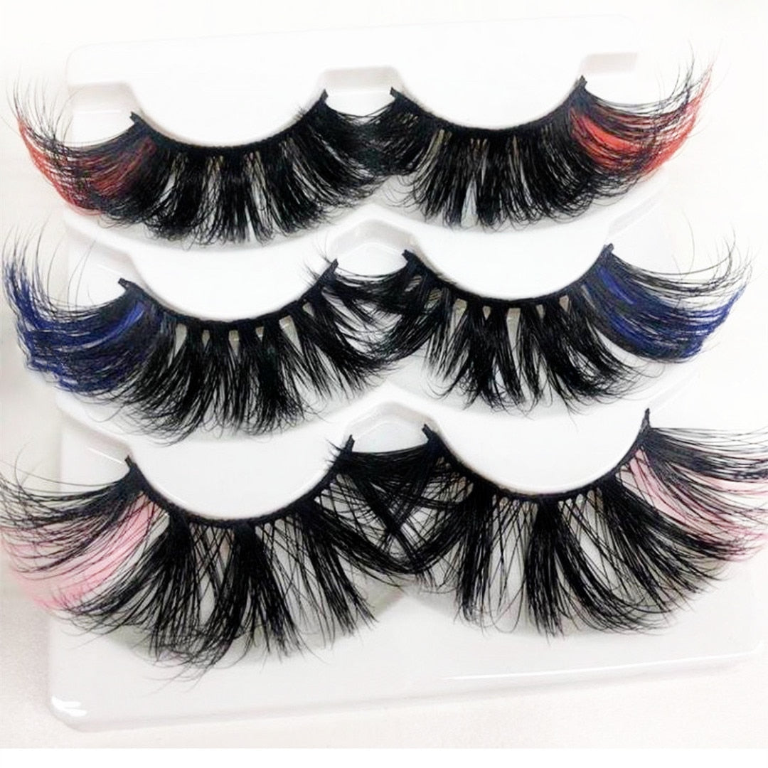 3D Mink Eyelashes Colorful Mix Color Pink Blue Red White