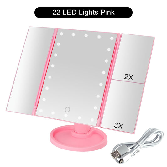 3 Colors Makeup Mirror LED Light Vanity Mirror Touch Screen, Flexible. USB, Battery