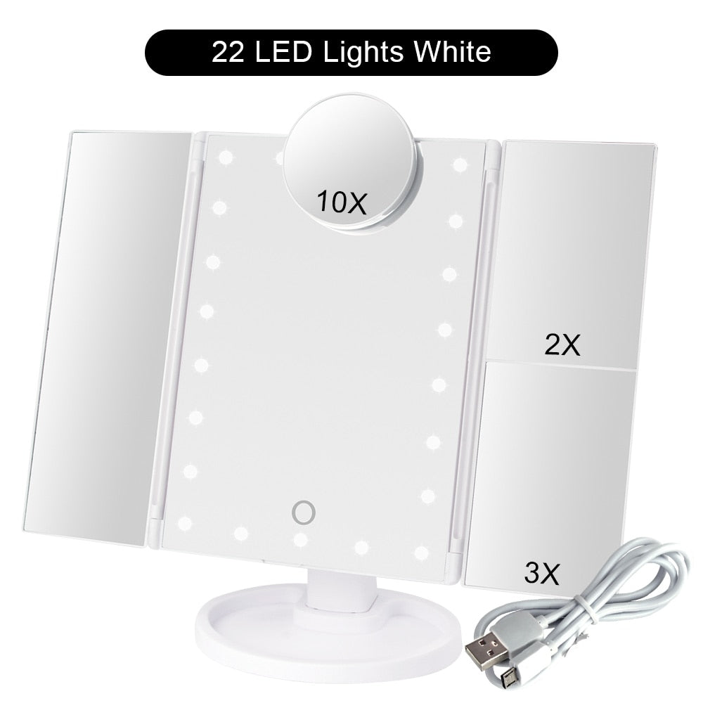 3 Colors Makeup Mirror LED Light Vanity Mirror Touch Screen, Flexible. USB, Battery