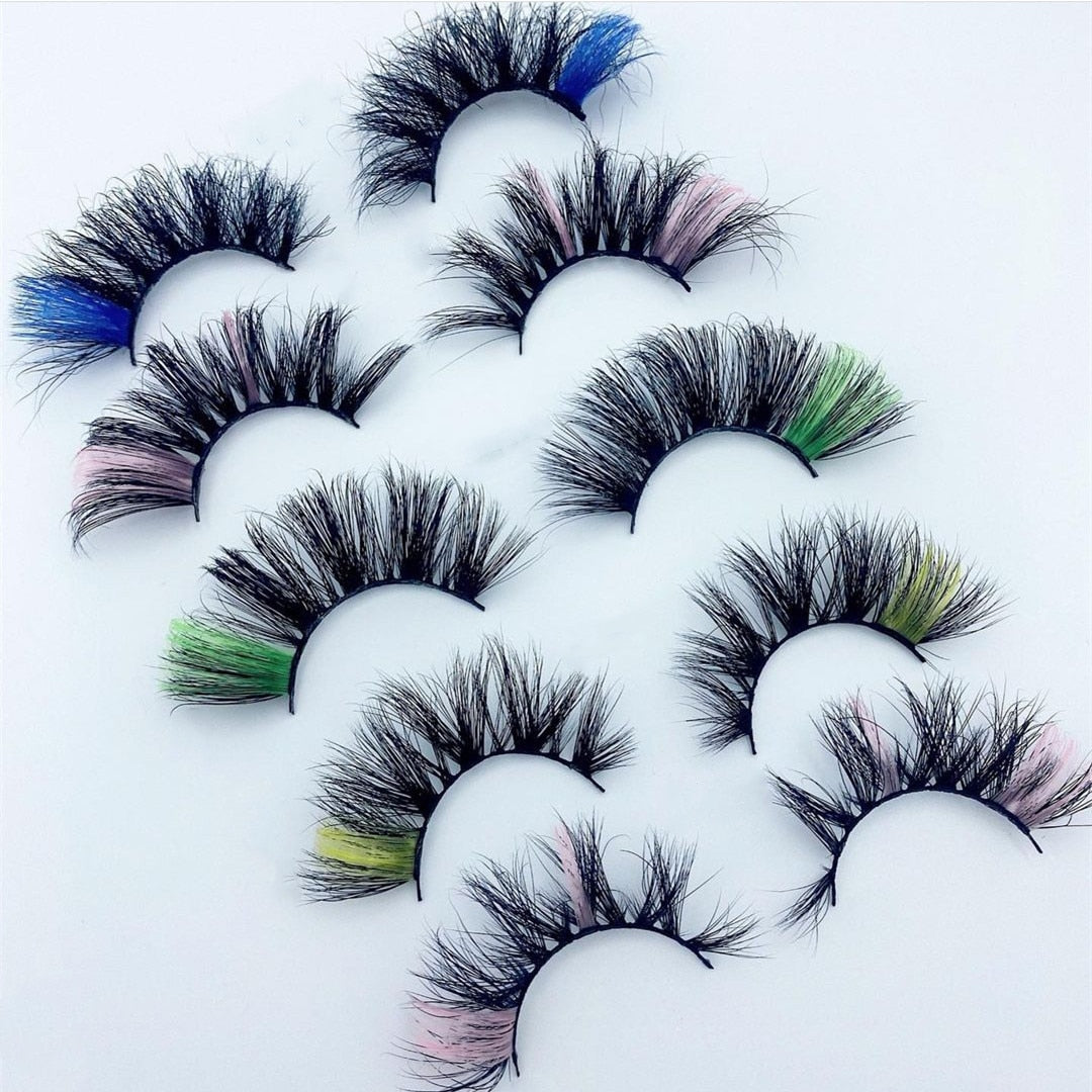 3D Mink Eyelashes Colorful Mix Color Pink Blue Red White