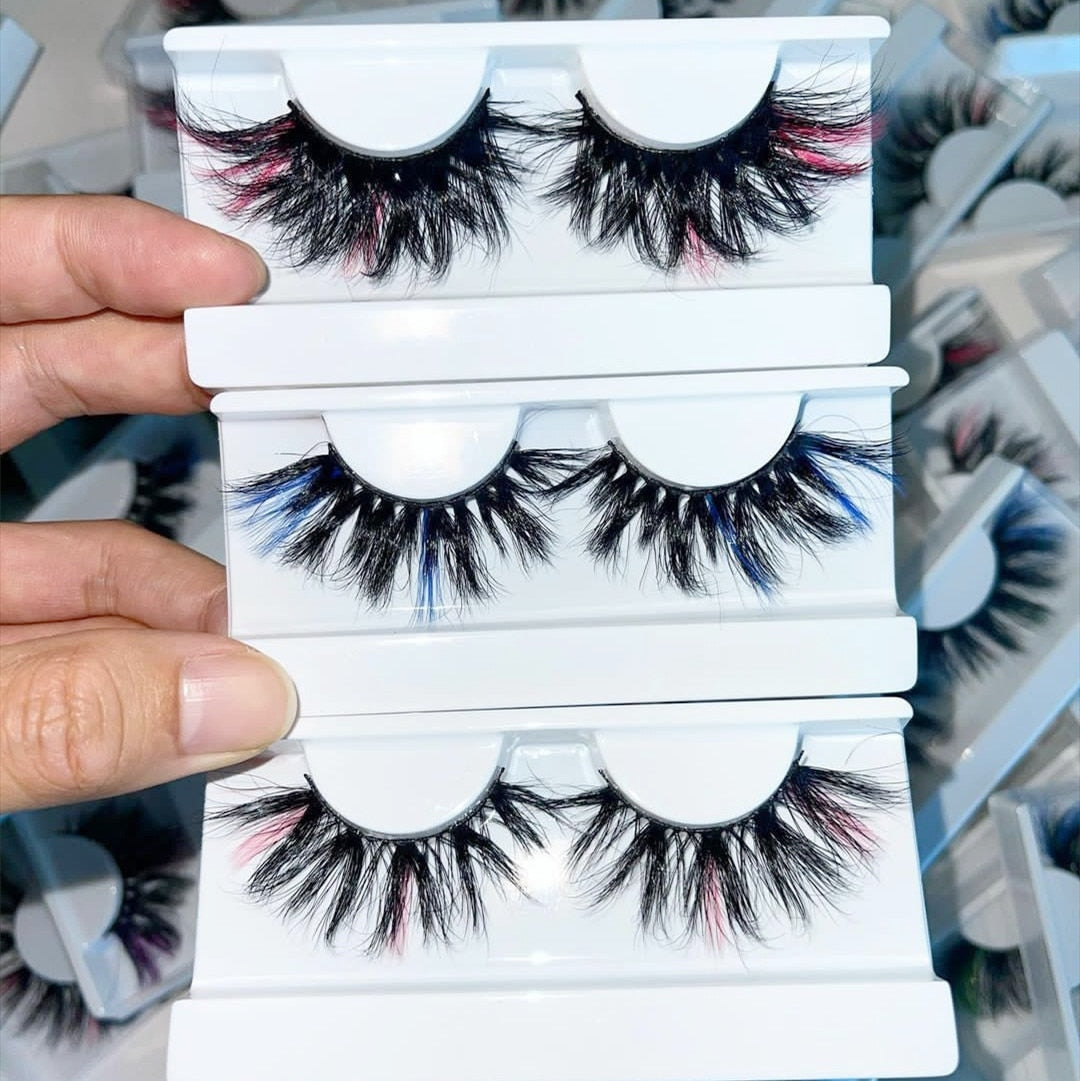 3D Mink Eyelashes Colorful Mix Color Pink Blue Red White