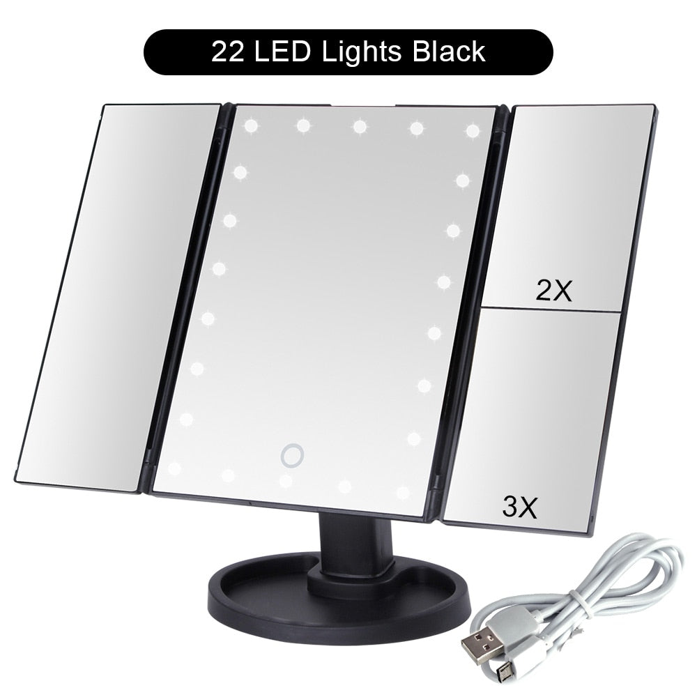 3 Colors Makeup Mirror LED Light Vanity Mirror Touch Screen, Flexible. USB, Battery
